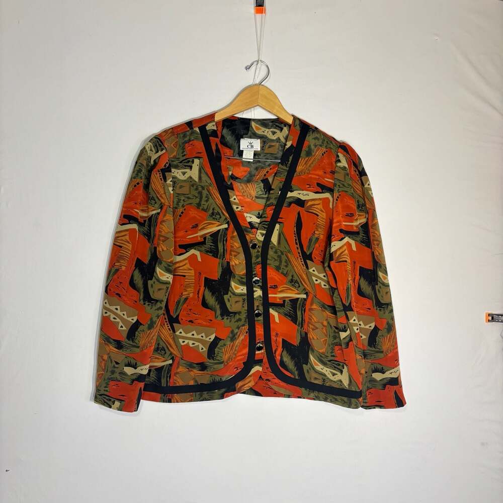 Vintage CB New York Abstract Print Button Front Blouse Jacket Size 12